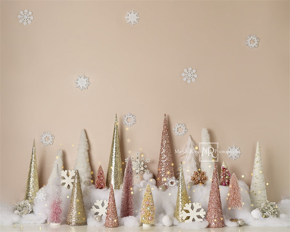 RTS Kate Winter Wonderland Trees Backdrop New Year Pink Gold Designed by Mandy Ringe Photography