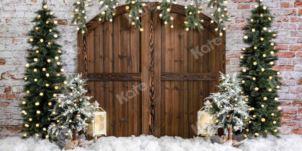Kate Christmas Backdrop Winter Brick Wall Barn Door Designed by Emetselch (only ship to Canada)