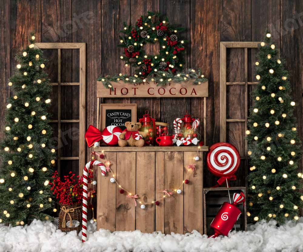 Kate Christmas Tree Fleece Backdrop Winter Hot Cocoa Designed by Emetselch