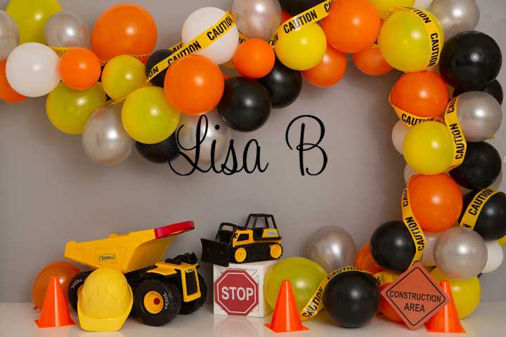 Kate Construction Birthday Balloon Backdrop for Photography (only ship to Canada)