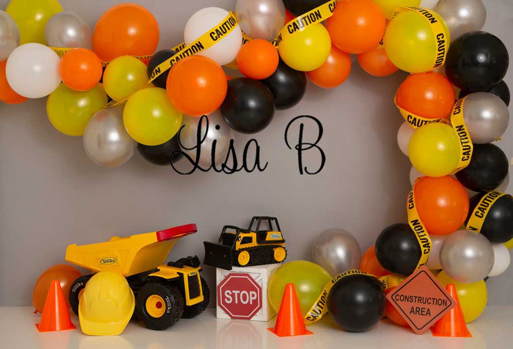 Kate Construction Birthday Balloon Backdrop for Photography (only ship to Canada)