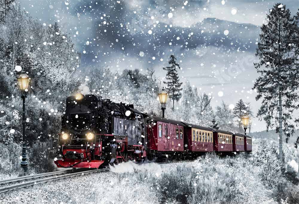 RTS Kate Winter Christmas Train Backdrop Snow Designed by Chain Photography