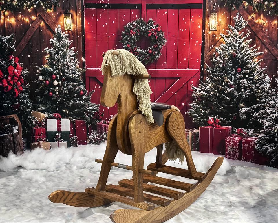 Kate Christmas Red Barn Door Wreath Backdrop Designed by Emetselch