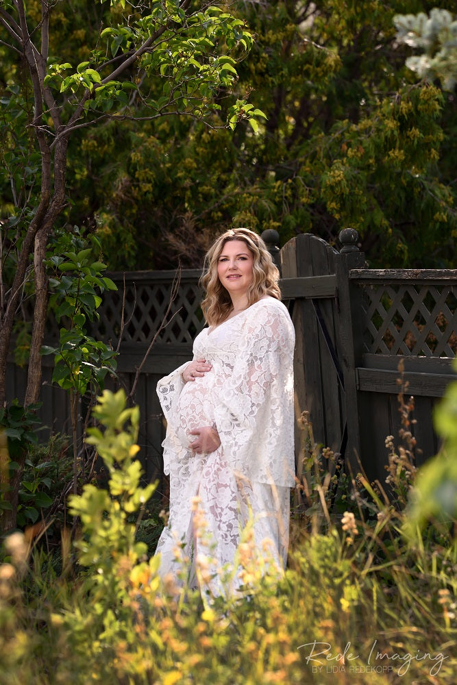 Kate White Lace V-neck Slit Trailing Custom Maternity Photoshoot Gowns