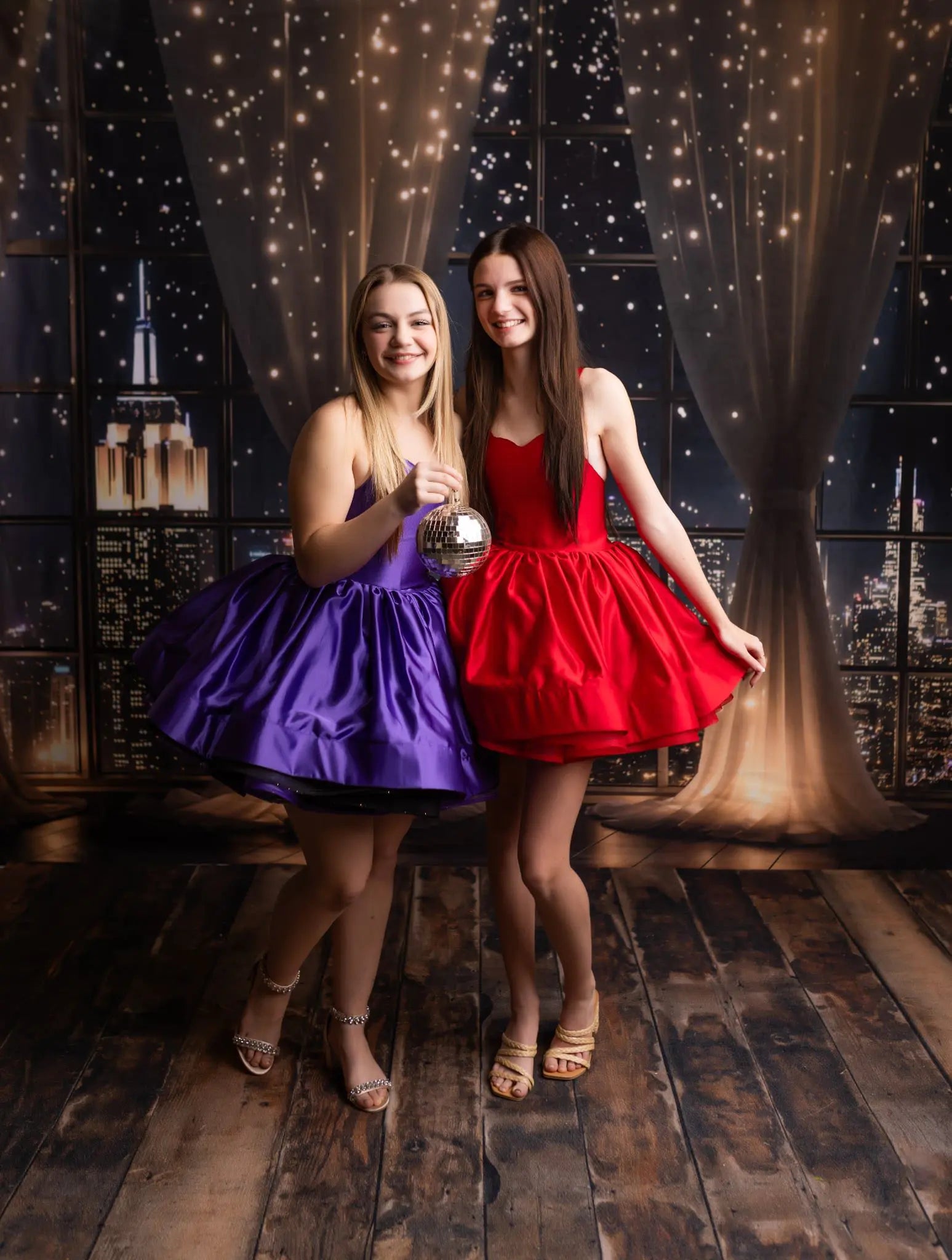 Kate New Year City Night Skyline Window Curtains String Lights Backdrop Designed by Chain Photography