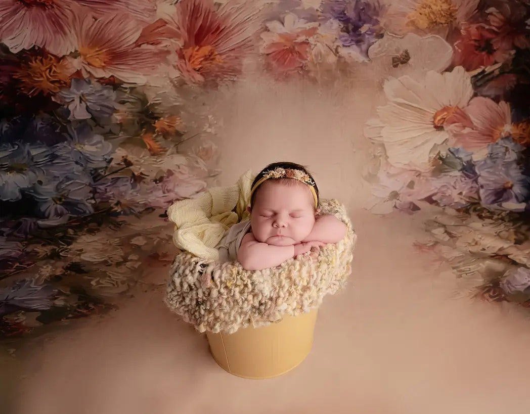 Kate Flower Arch Beige Floral Texture Printed Backdrop Designed by Chain Photography