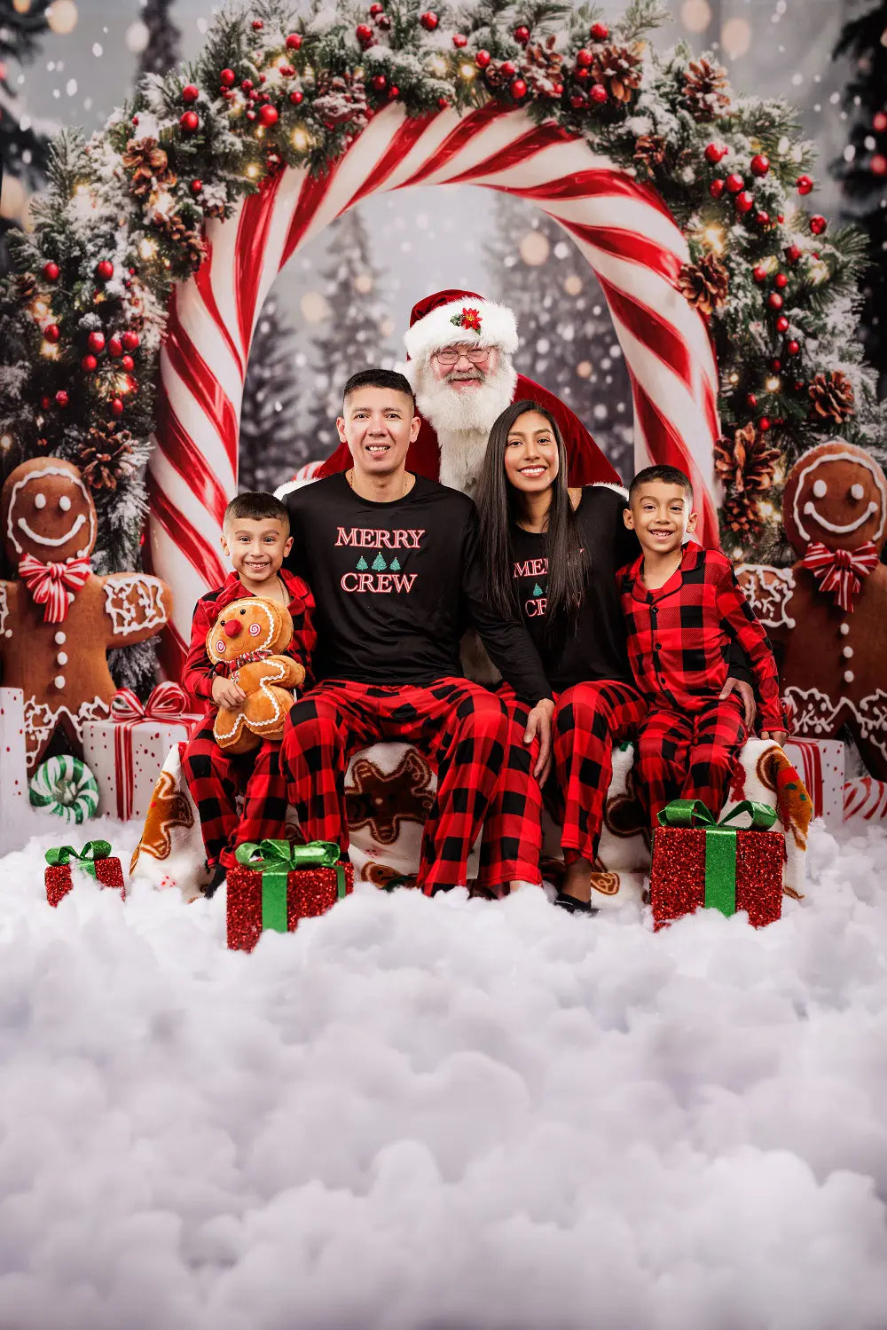 Fondo de Nieve de Jengibre con Arco de Bastón de Caramelo de Navidad Diseñado por Emetselch