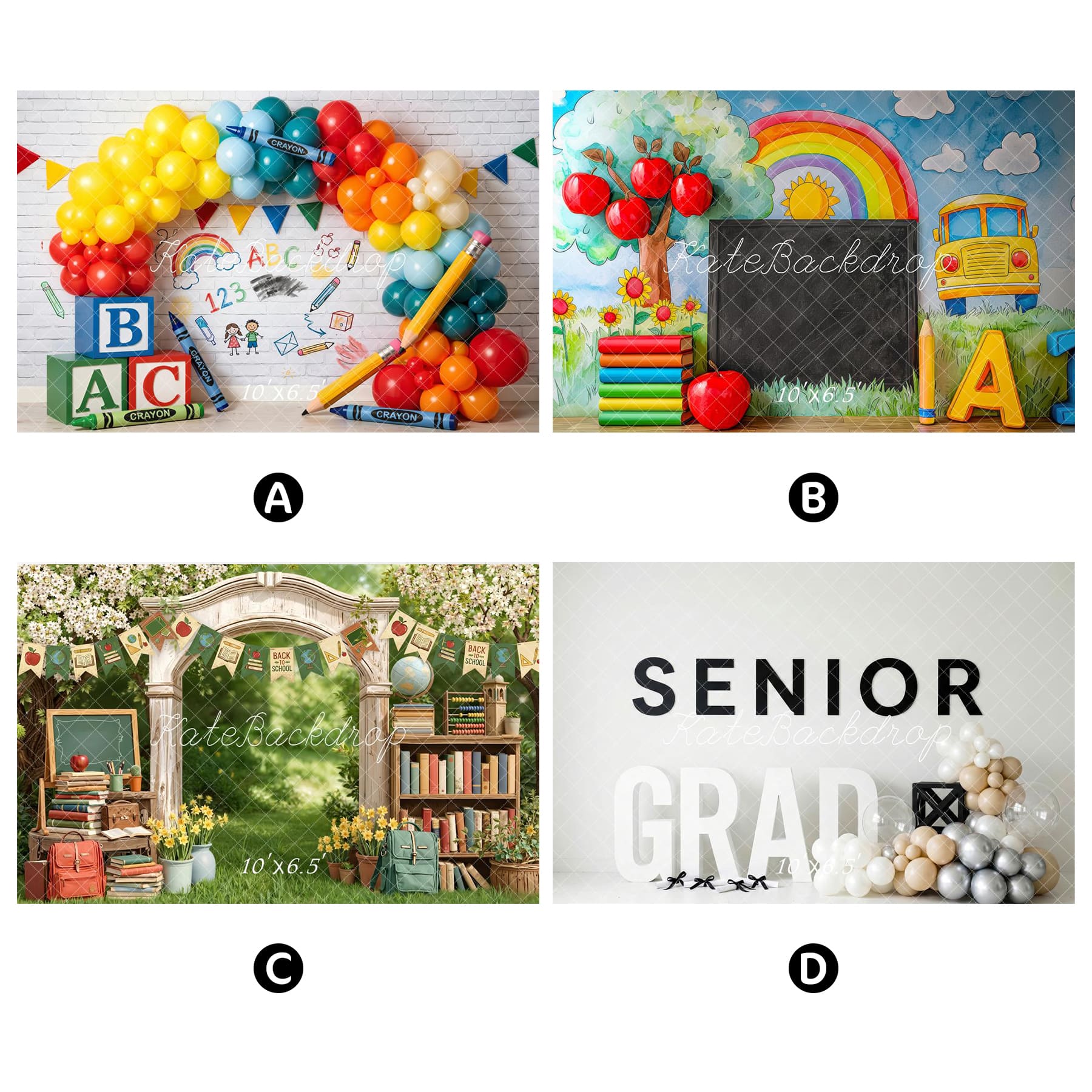 Kate Back to School & Graduation Combination Printed Backdrops for Photography( 4 Backdrops in Total)