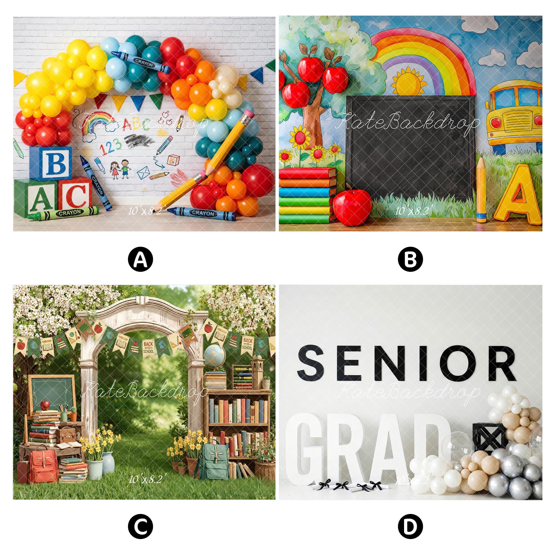 Kate Back to School & Graduation Combination Printed Backdrops for Photography( 4 Backdrops in Total)