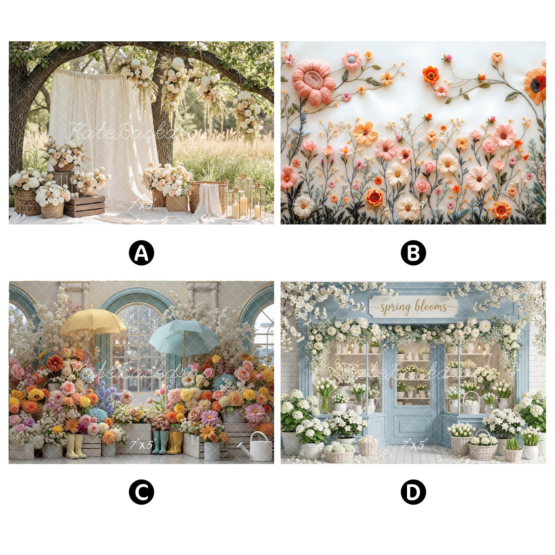 Kate Spring Combination Printed Backdrops for Photography( 4 Backdrops in Total)