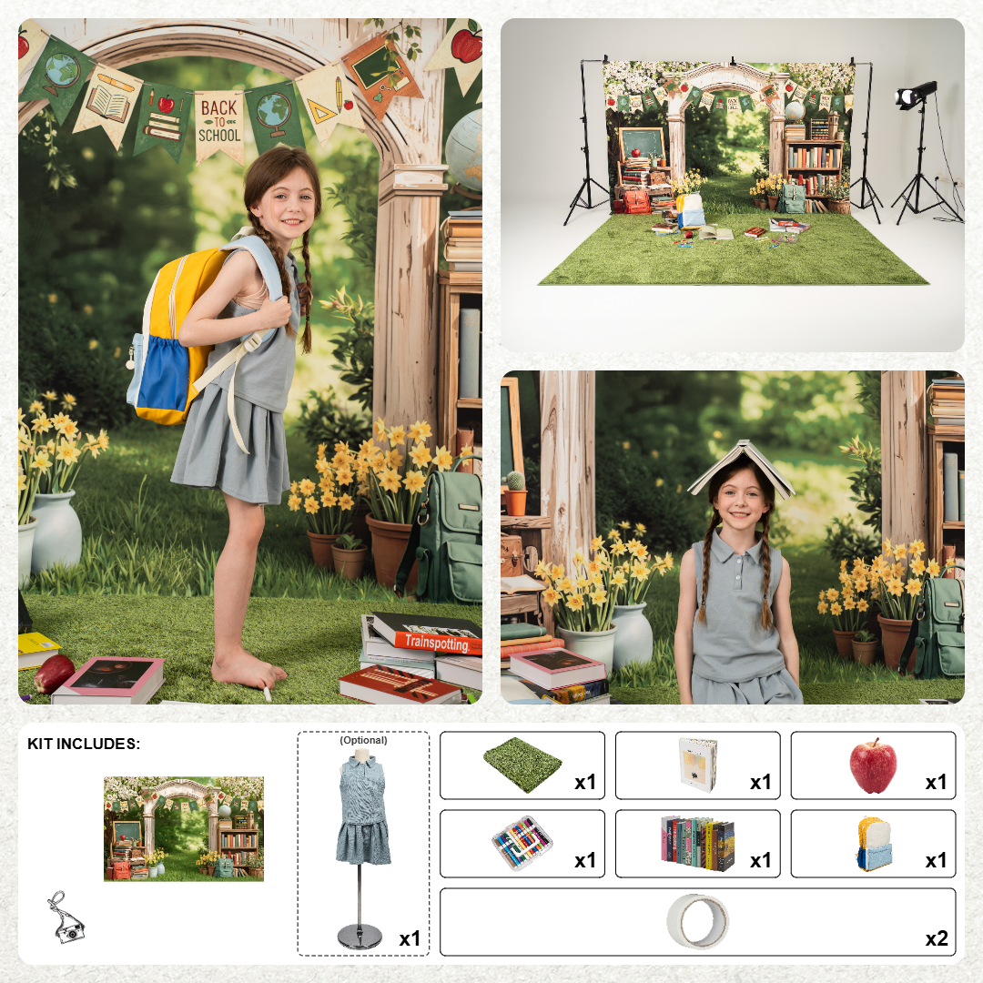 Kate Back-to-School Arched Bookshelf Photo Kit Photography Backdrops&Props Themed Bundle(US ONLY)