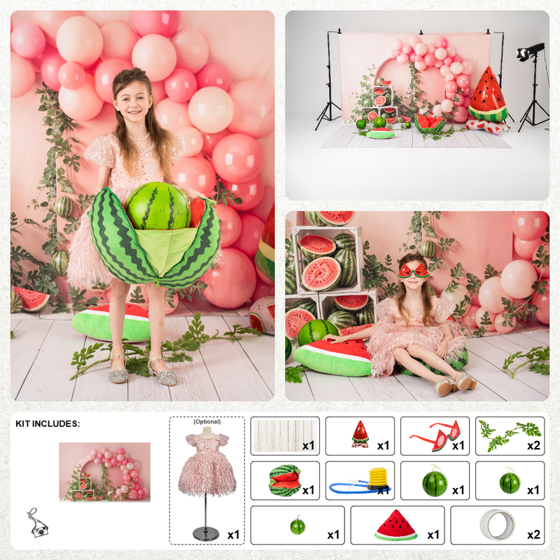 Kate Summer Pink Arch Balloons Watermelon Photo Kit Photography Backdrops&Props Themed Bundle(US ONLY)