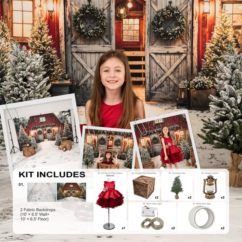Kate Christmas Snow Wooden Door Wreath Photo Kit Photography Backdrops&Props Themed Bundle(US ONLY)