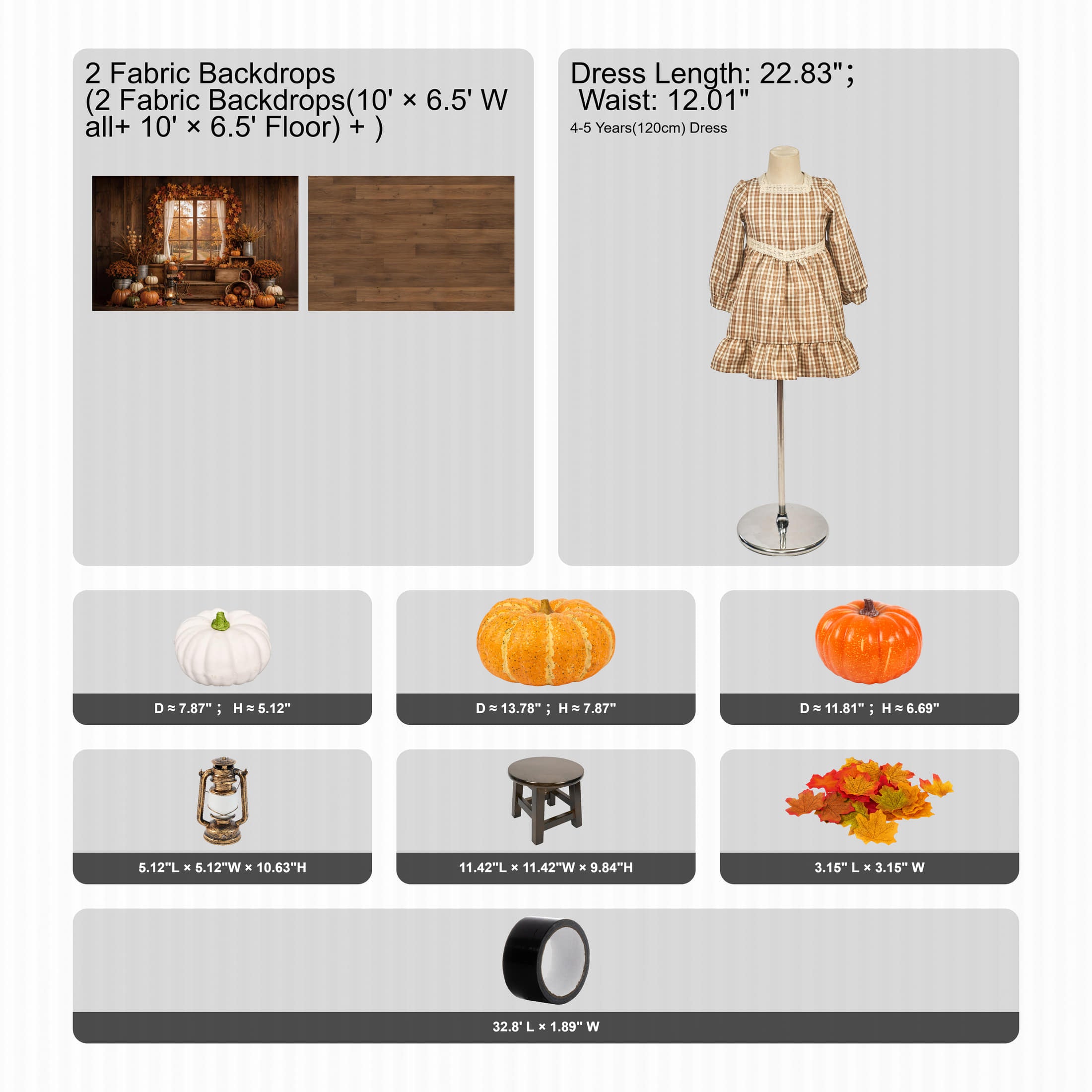 Kate Fall Window Maple Leaves Pumpkin Photo Kit Photography Backdrops&Props Themed Bundle(US ONLY)
