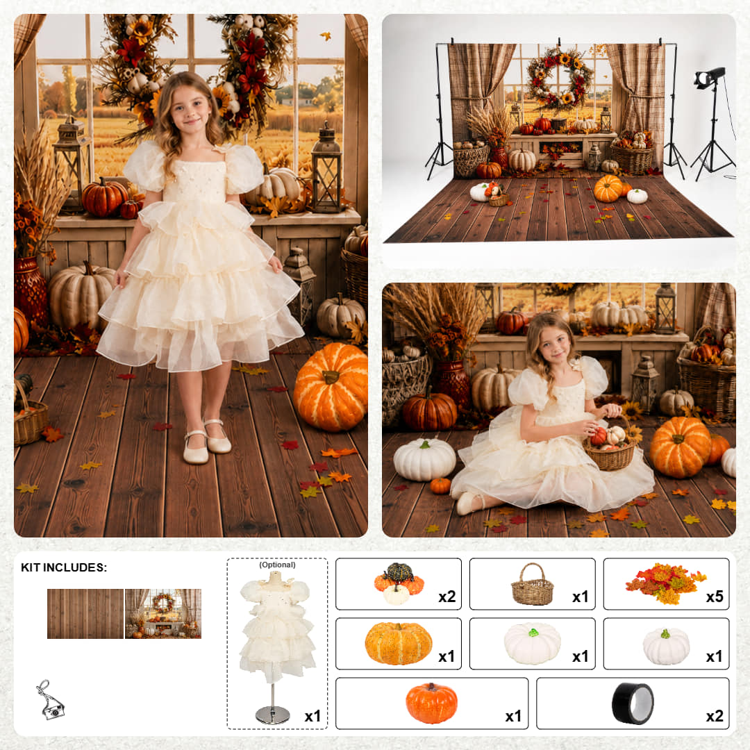 Kate Fall Window Wreath Pumpkin Photo Kit Photography Backdrops&Props Themed Bundle(US ONLY)