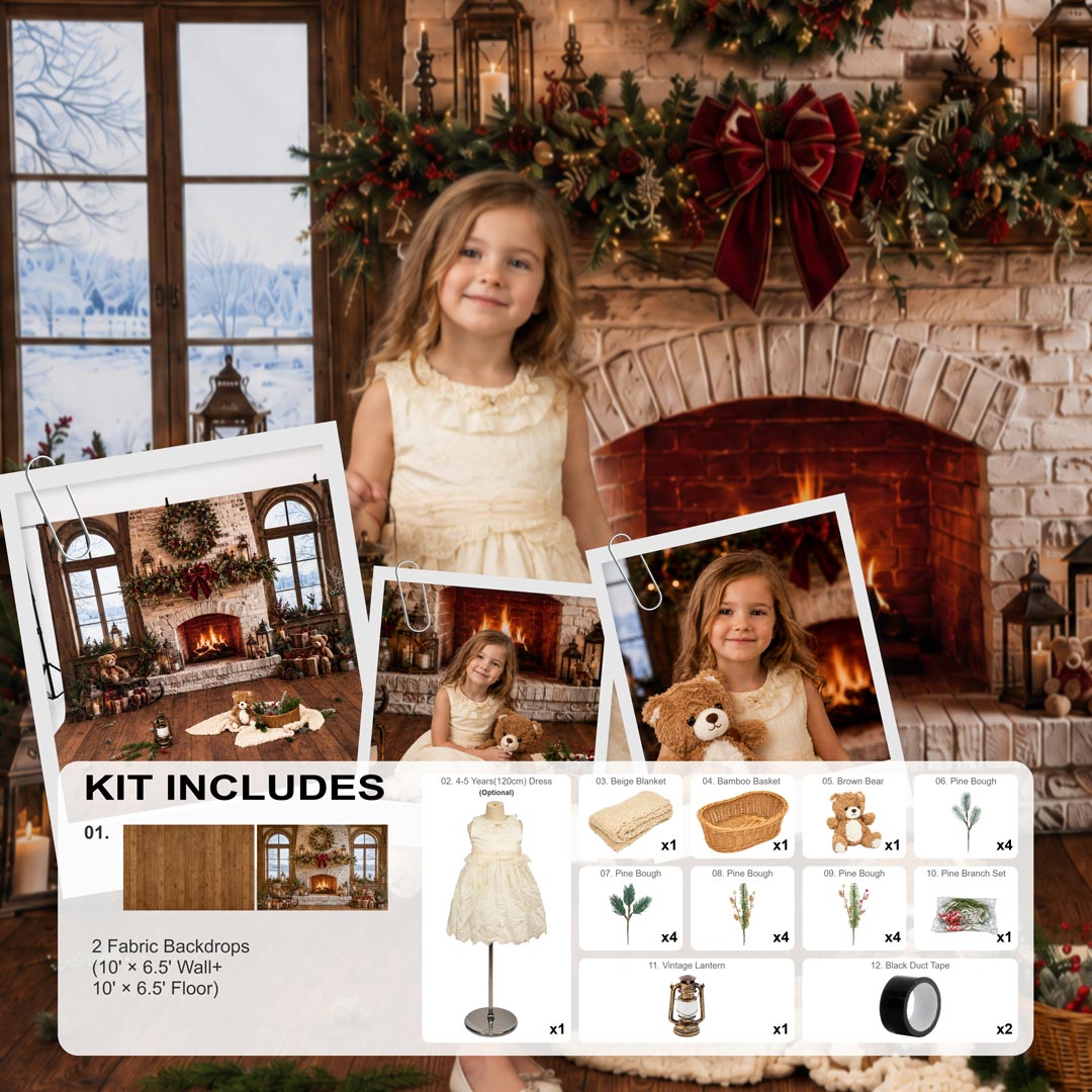 Kate Christmas Window Fireplace Wreath Photo Kit Photography Backdrops&Props Themed Bundle(US ONLY)