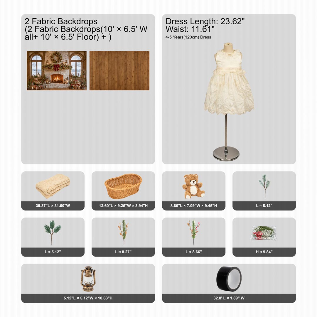 Kate Christmas Window Fireplace Wreath Photo Kit Photography Backdrops&Props Themed Bundle(US ONLY)