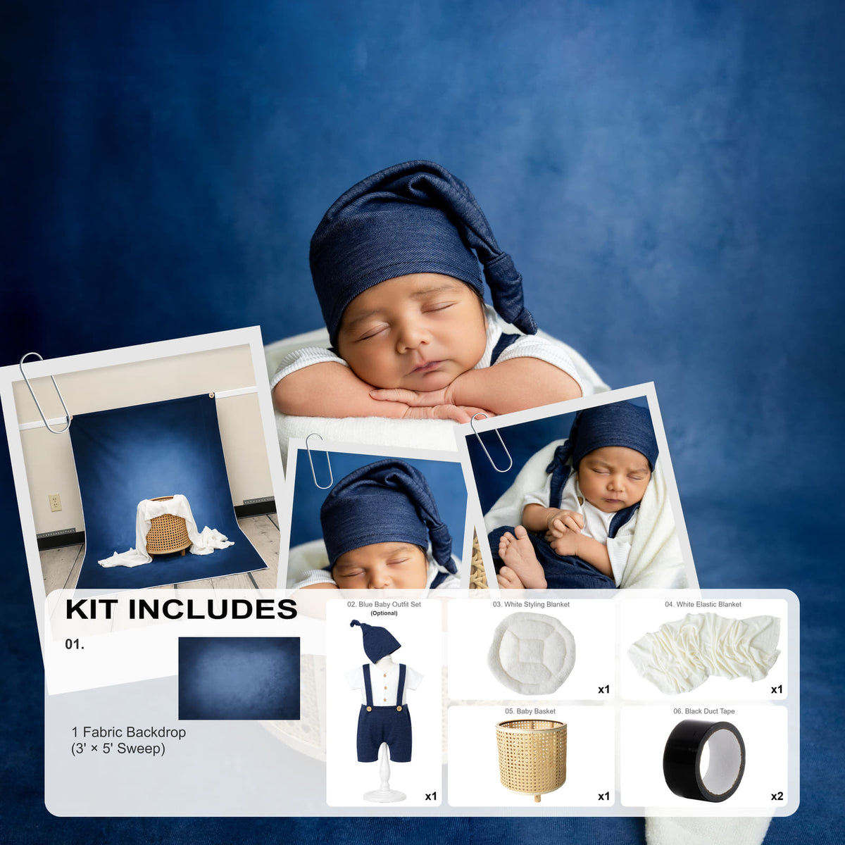 Kate Newborn Abstract Blue Photo Kit Photography Backdrops&Props Themed Bundle(US ONLY)