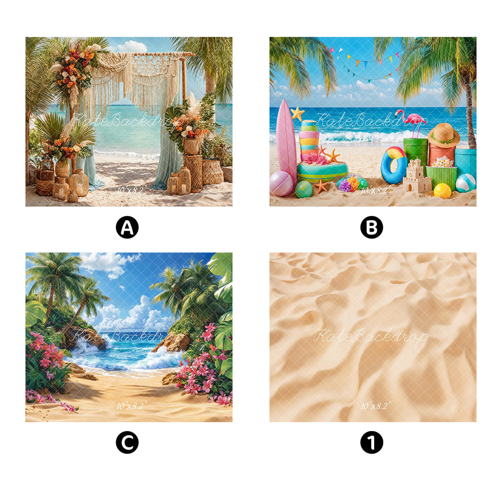 Kate Beach Combination Printed Backdrops for Photography( 3 Backdrops & 1 Floor )