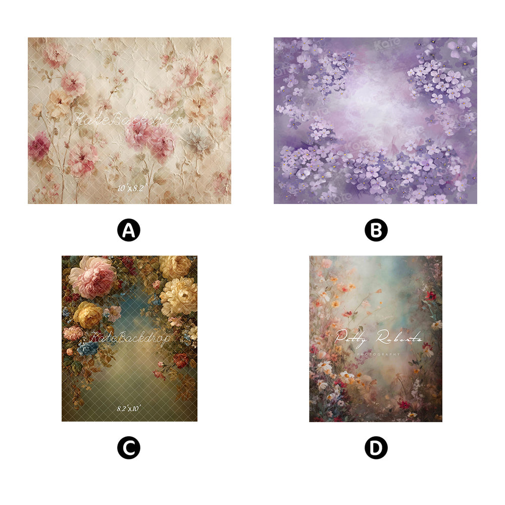Kate Fine Art Floral Combination Printed Backdrops for Photography( 4 Backdrops in Total)