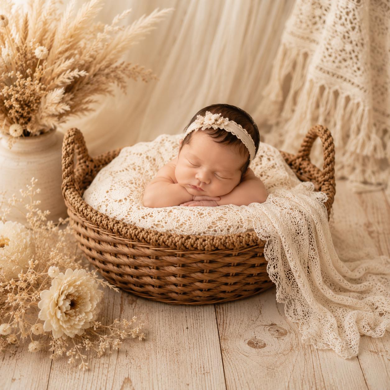 Cesto intrecciato per bambini per accessori fotografici per neonati