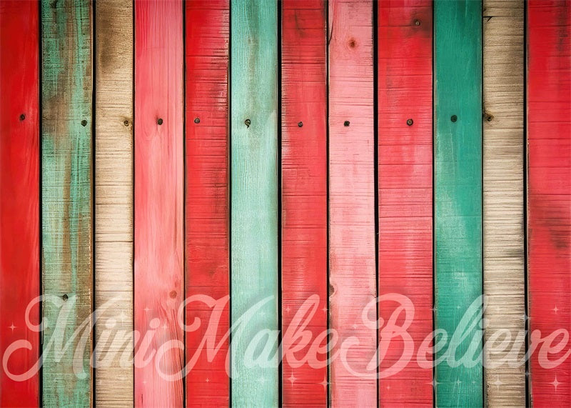 Kate Red and Green Distressed Christmas Vertical Wood Rubber Floor Mat designed by Mini MakeBelieve