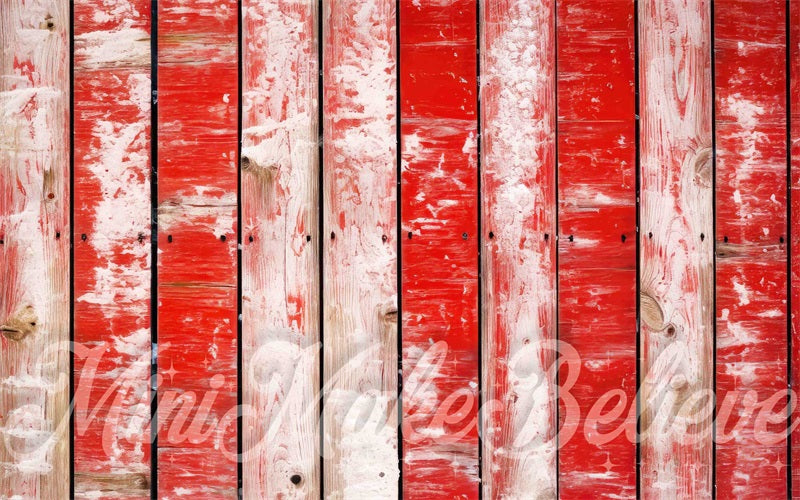 Kate Red White Distressed Vertical Wood Rubber Floor Mat designed by Mini MakeBelieve