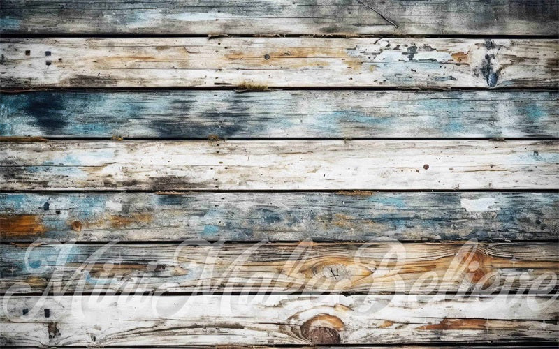 Kate Summer Distressed Sea Colors Wood Rubber Floor Mat designed by Mini MakeBelieve