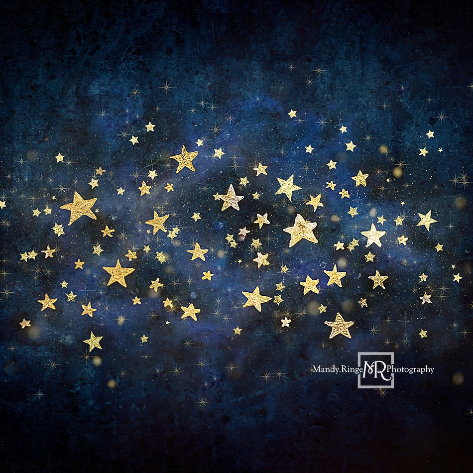 Kate Night Sky with Gold Stars for Children Photography Designed by Mandy Ringe Fabric Backdrops Christine10