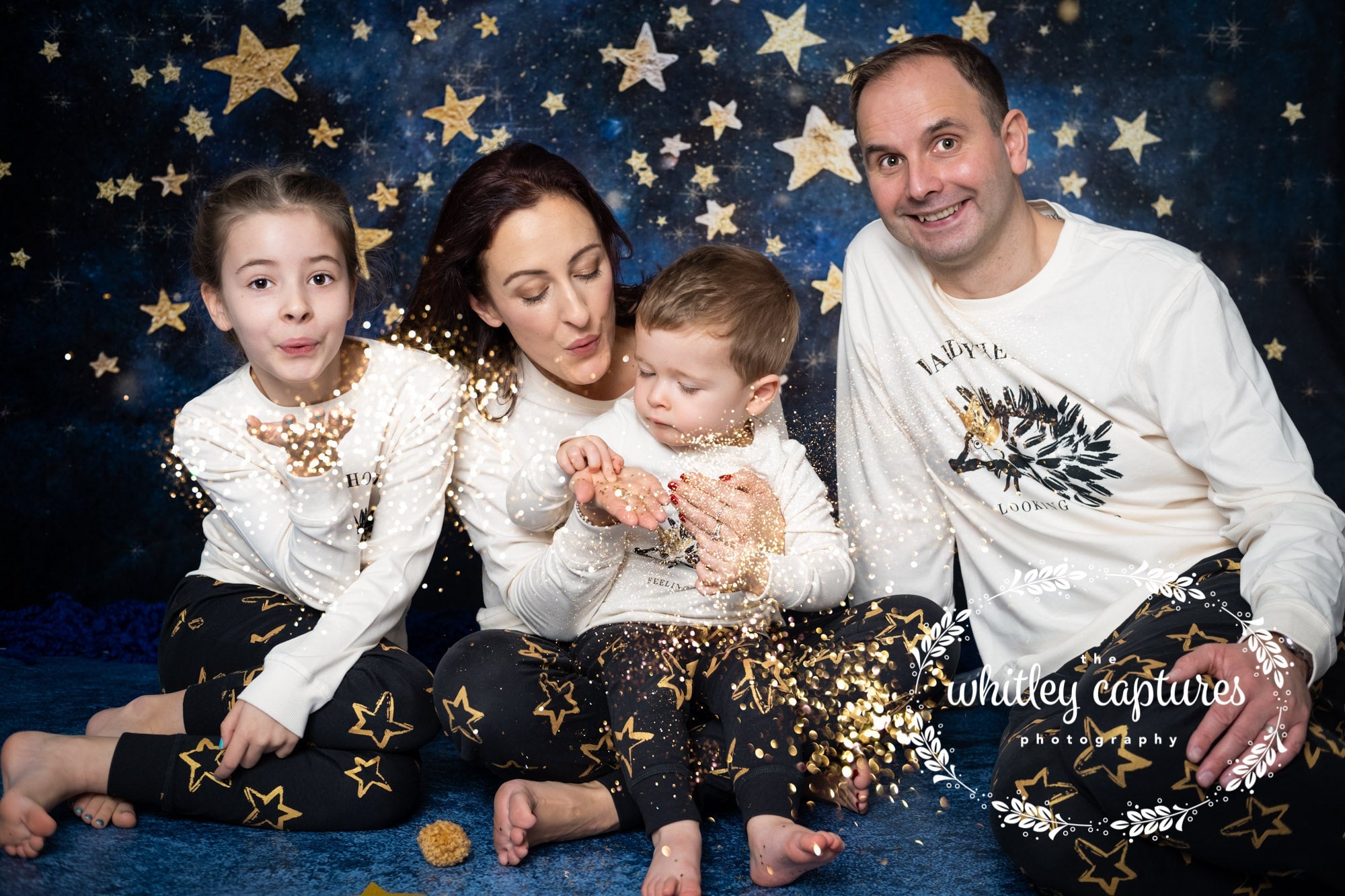 Kate Night Sky with Gold Stars for Children Photography Designed by Mandy Ringe Fabric Backdrops Christine10