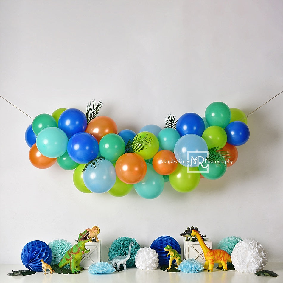 Kate Dinosaur Birthday with Balloons Backdrop for Photography Designed By Mandy Ringe Photography (only ship to Canada)