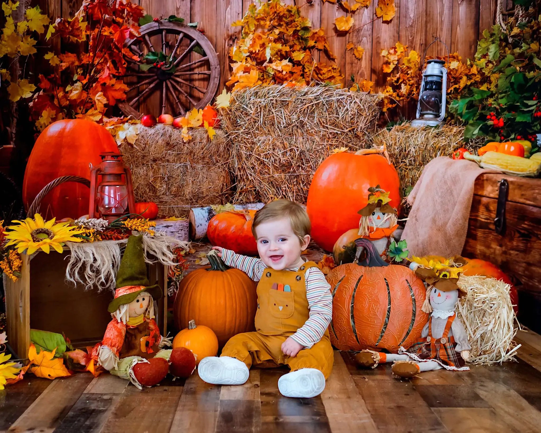 Kate Thanksgiving Autumn Harvest Maple Leaf Pumpkins Backdrop