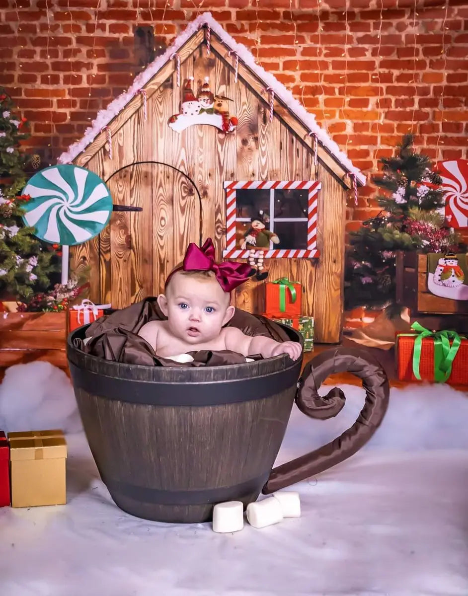 Kate Christmas Wooden House Hot cocoa Backdrop for Photography