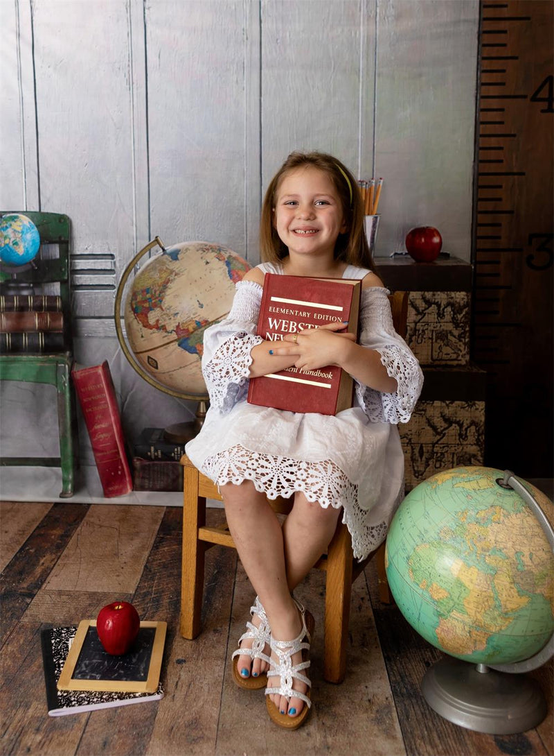 Vintage Classroom Globe and Books Backdrop
