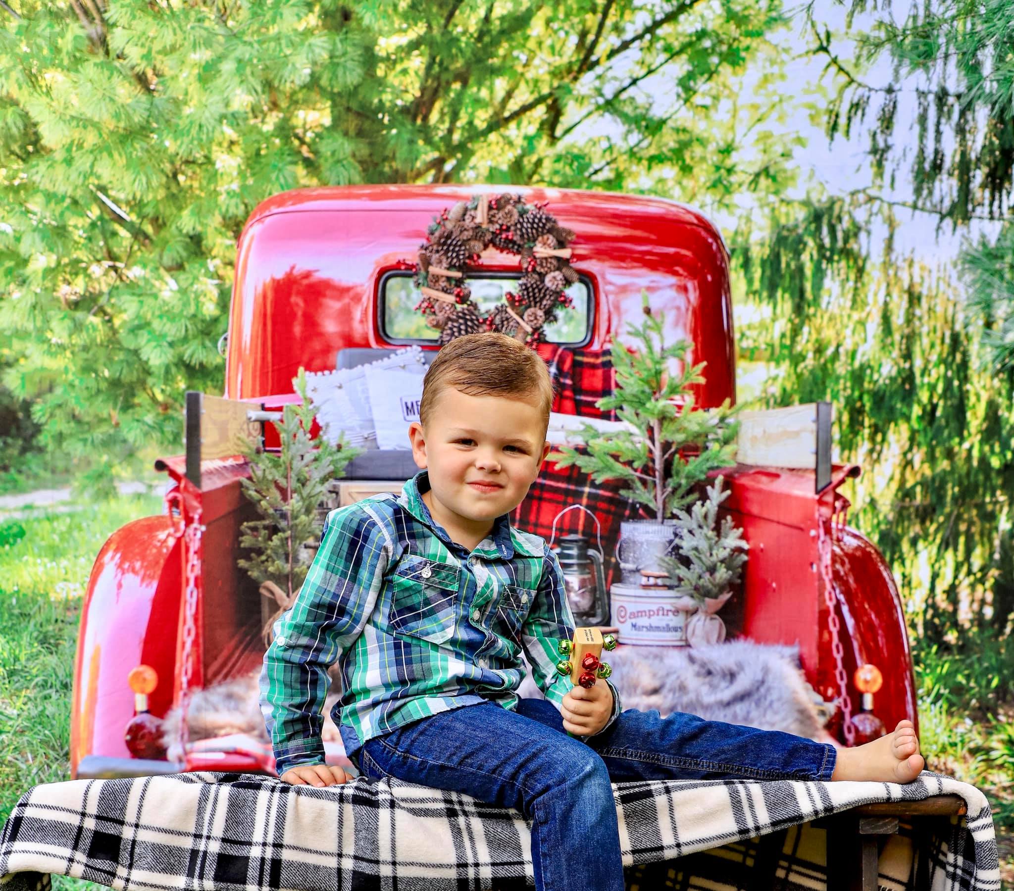 RTS Kate Red Christmas Truck Backdrop Designed by Mandy Ringe Photography