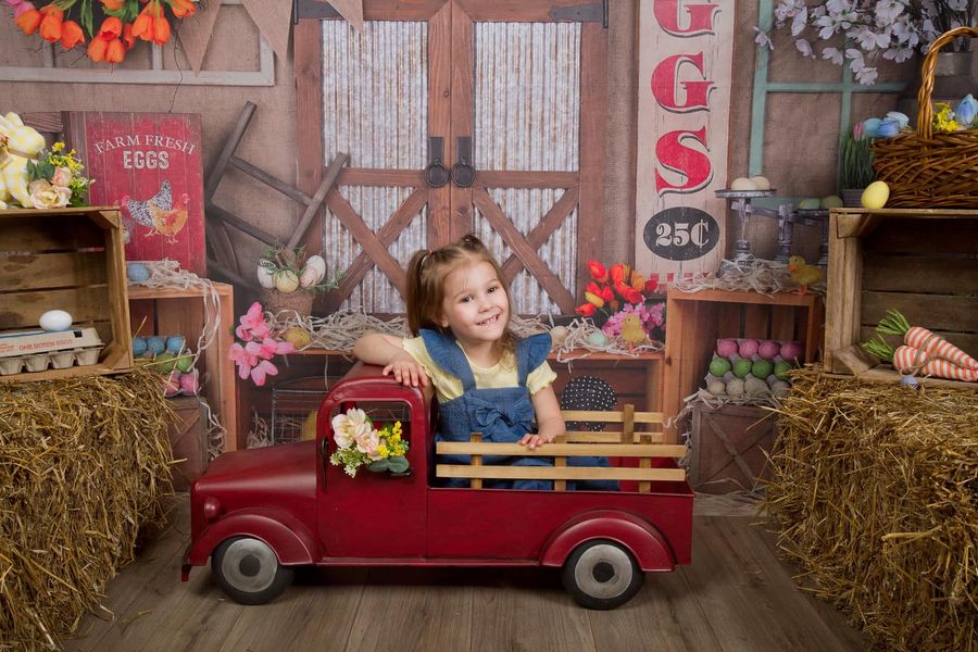 Kate Easter Colorful Egg Barn Door Backdrop for Photography (only ship to Canada)