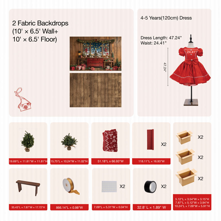 RTS Kate Christmas Wooden Window Photo Kit Photography Backdrops&Props Themed Bundle