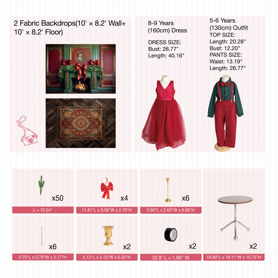 Kate Christmas Elegant Santa Living Room Photo Kits Photography Backdrops&Props Themed Bundle
