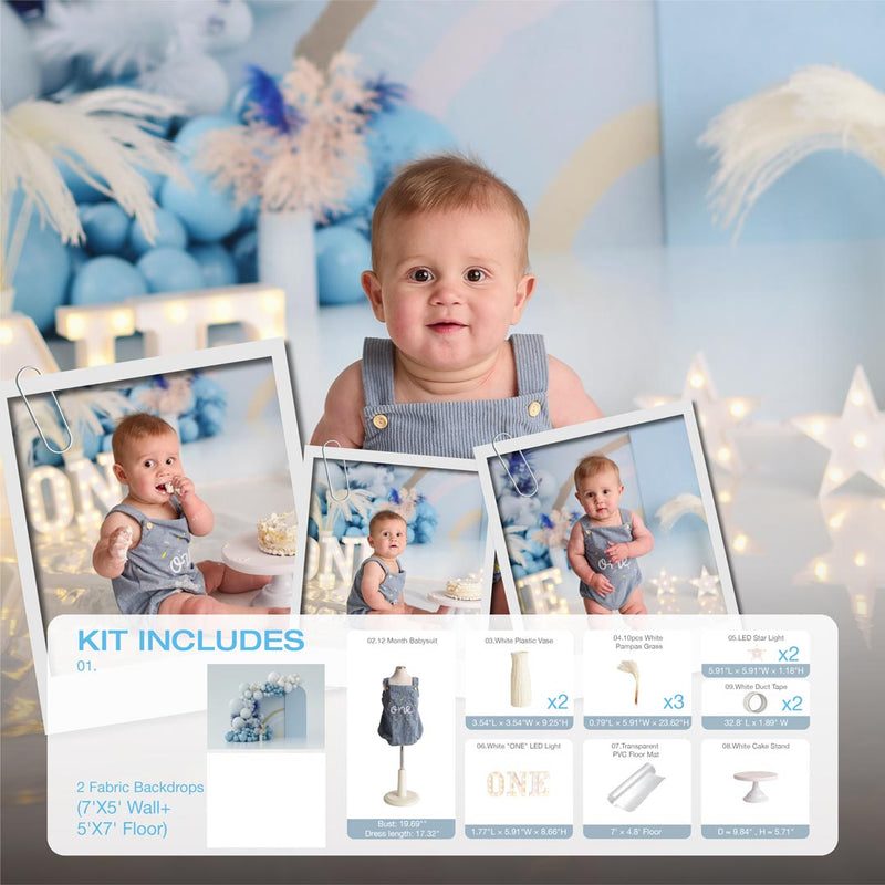 Kate Blue Boho Cake Smash Photo Kit Photography Backdrops&Props Themed Bundle(US ONLY)