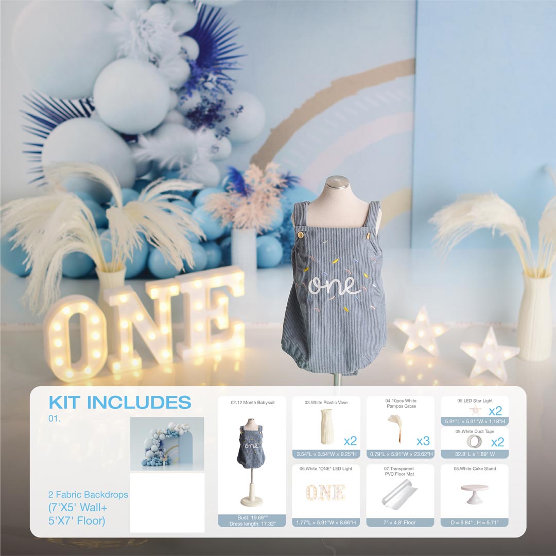 RTS Kate Blue Boho Cake Smash Photo Kit Photography Backdrops&Props Themed Bundle