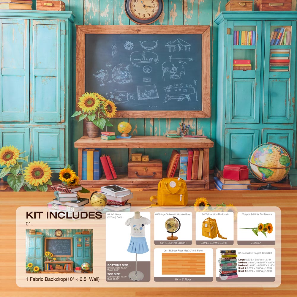 Kate Back to School Blackboard Book Sunflower Photo Kit Photography Backdrops&Props Themed Bundle