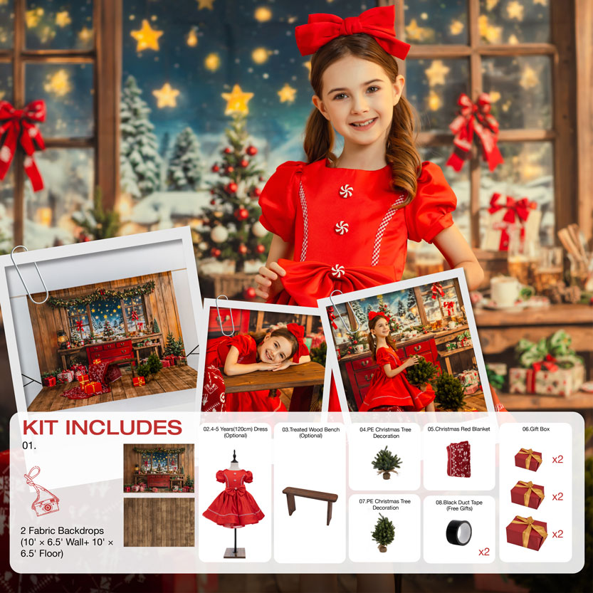 RTS Kate Christmas Wooden Window Photo Kit Photography Backdrops&Props Themed Bundle