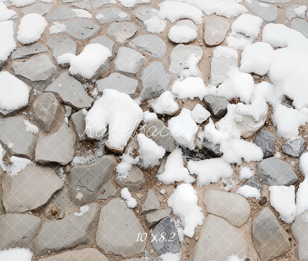 Kate Winter Cobblestone with Snow Floor Backdrop Designed by Kate Image