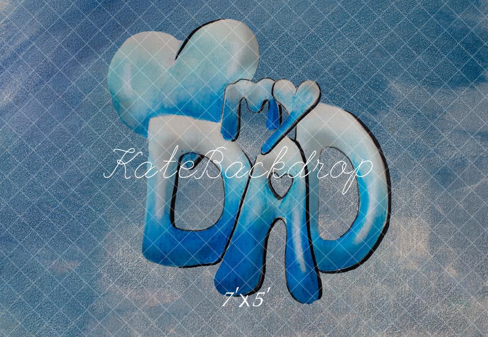 Kate Father's Day Blue Dad Heart Mouse Ears Lettering Printed Backdrop Designed by Fantasyphotoart