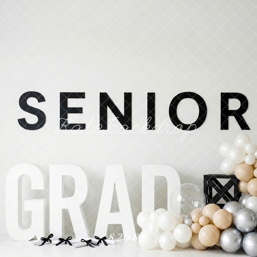 Kate Senior Grad Balloons White Wall Printed Backdrop Designed by Patty Roberts