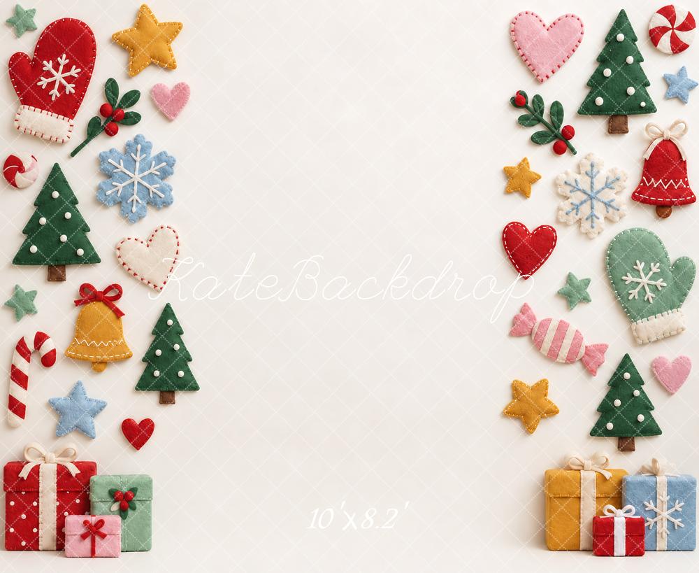 Kate Christmas Felt Christmas Trees Gift Snowflakes Heart Printed Backdrop Designed by Vertigo Productions