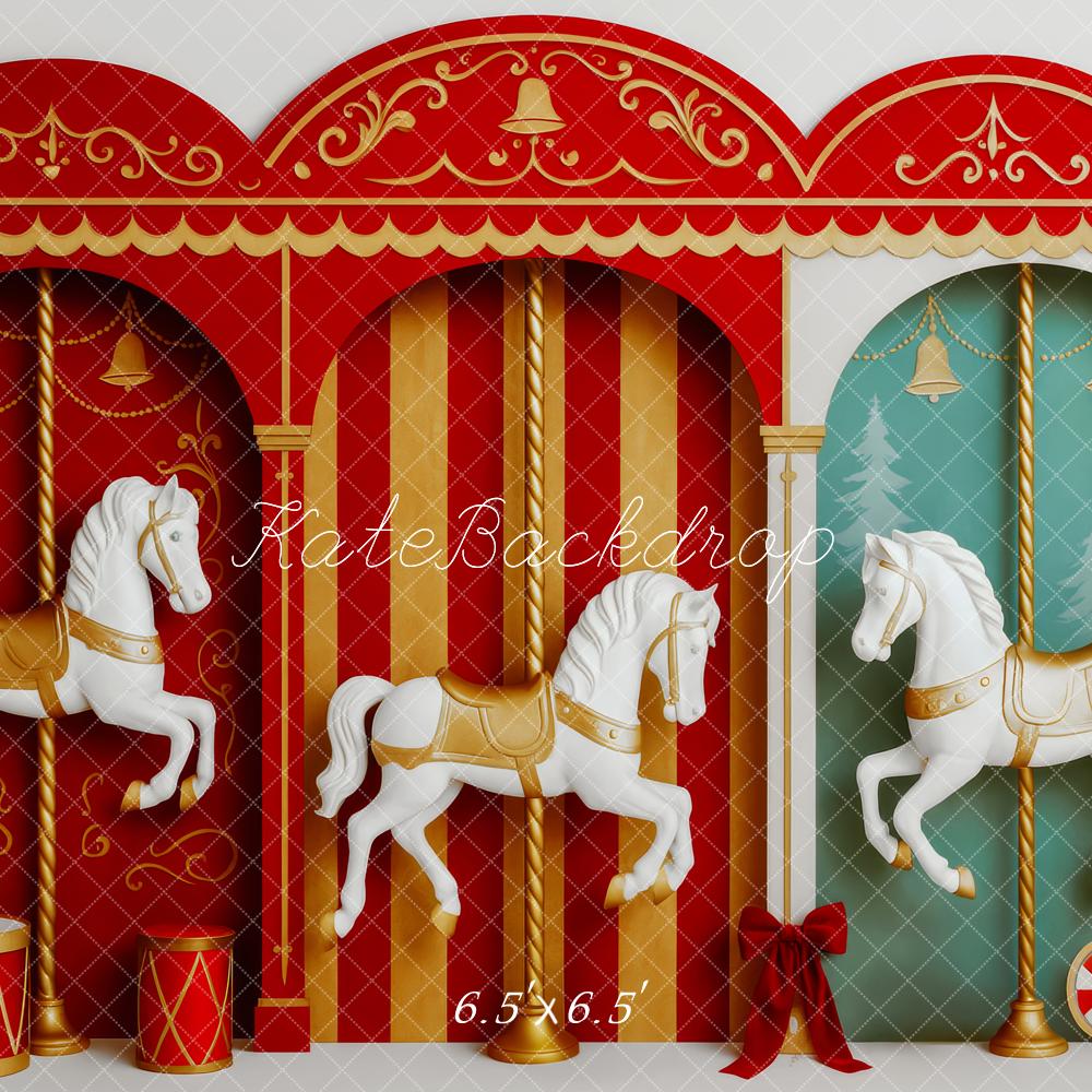 Kate Christmas Circus Carousel Horses Backdrop Designed by Patty Roberts