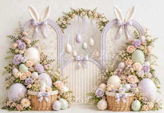 Kate Easter Bunny Ears Floral Arch Egg Baskets Printed Backdrop Designed by Emetselch