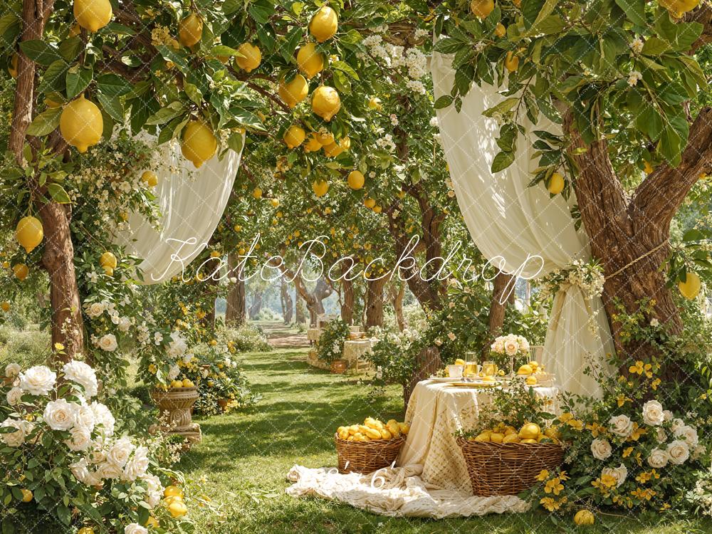 TEST Kate Summer Lemon Orchard Floral Arch Picnic Printed Backdrop Designed by Emetselch