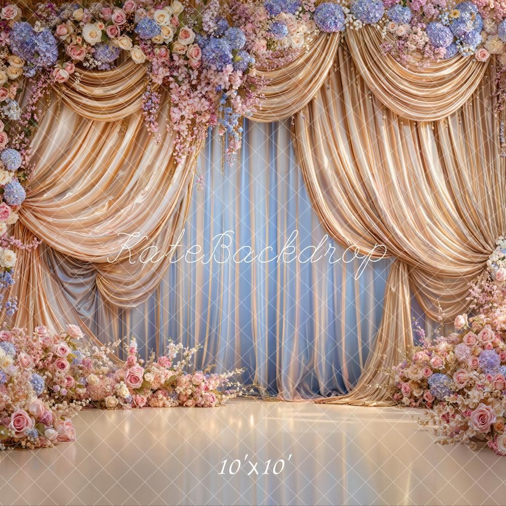 TEST Kate Spring Flower Arch Gold Drapes Pastel Roses Backdrop Designed by Emetselch